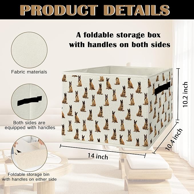 Belgian Malinois Gifts Storage Bins & Boxes with Handles, Dog Mom Dad Lovers Gifts Foldable Basket for Organizing, Dog Collapsible Storage Basket for Bedroom Bathroom Clothes Toys
