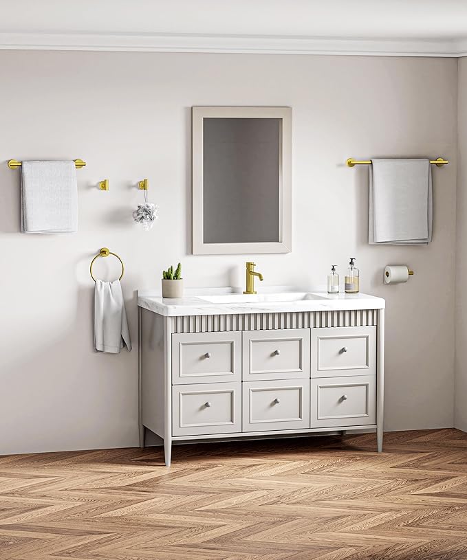 6 Pcs Brushed Gold Bathroom Accessories Hardware Set SUS304 Stainless Steel Towel Rack and Toilet Paper Holder Set Bath Towel Bar Set Wall Mounted for Bathroom Kitchen by HOMEMYSTIQUE