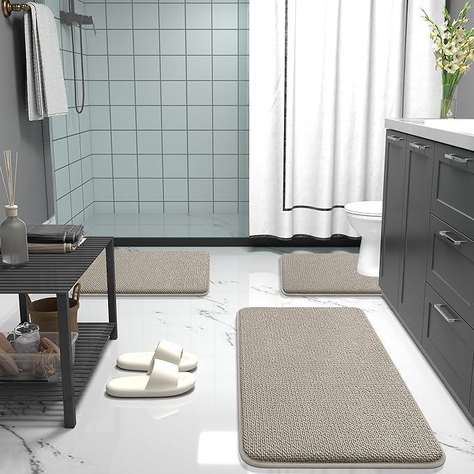 OLANLY Thick Memory Foam Bath Mat Rug 70x24, Extra Soft Absorbent Bathroom Rug, Quick Dry Bath Mats, Non-Slip, Machine Washable Carpet for Bathroom, Tub and Shower, Home Decor Accessories, Warm Taupe