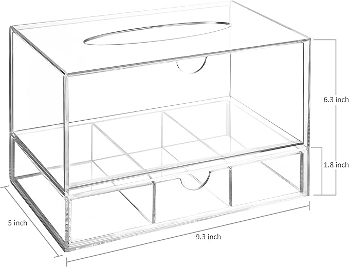 MyGift Modern Clear Acrylic Facial Tissue Dispenser Holder with Pull-Out Drawer for Makeup Cosmetics and Accessories, Vanity Countertop Bathroom Supplies Caddy
