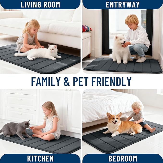 OLANLY Memory Foam Long Bathroom Rugs Runner 59x24, Super Soft Absorbent Bath Mat, Quick Dry, Machine Washable Shower Floor Rugs, Bathmat Carpet, Bathroom Home Decor Accessories, Dark Gray