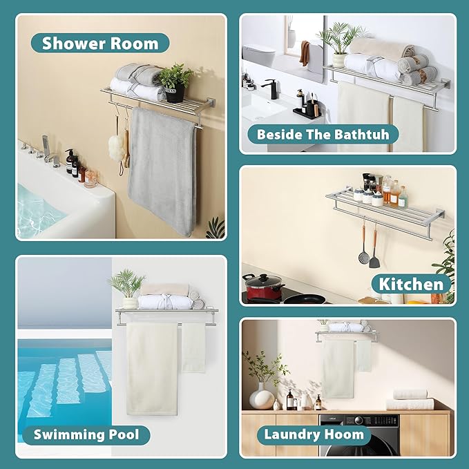 Alise 28 Inch Towel Racks for Bathroom Wall Mounted,Bathroom Towel Rack with Tower Bar,Double Towel Racks for Bathroom,SUS304 Stainless Steel Bathroom Towel Holder Brushed Nickel