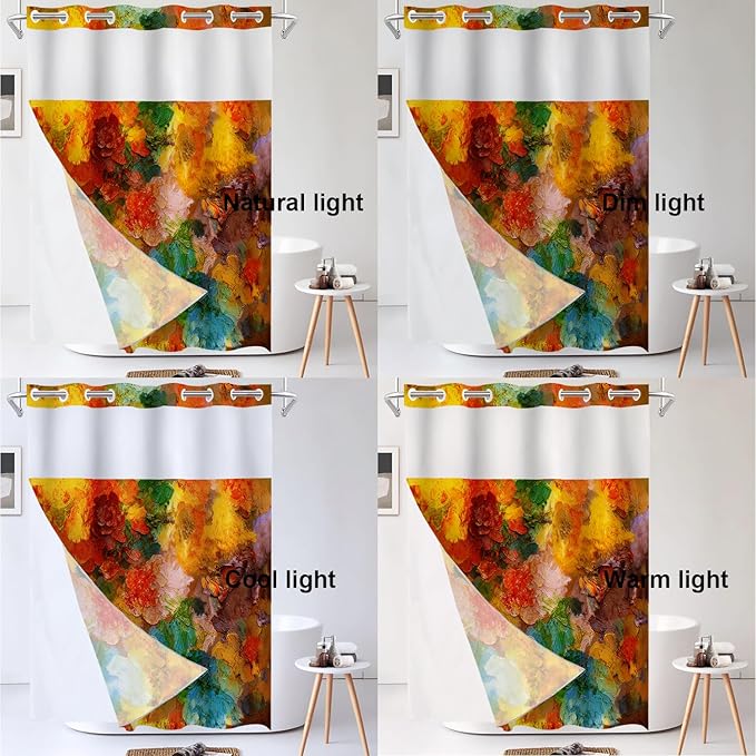 Shrahala Colorful Abstract Paint No Hooks Shower Curtain with Snap in Liner Set, Multicolor Modern Artist Bathroom Décor Polyester Fiber Waterproof for Stall Bathtubs 54 X 80 in