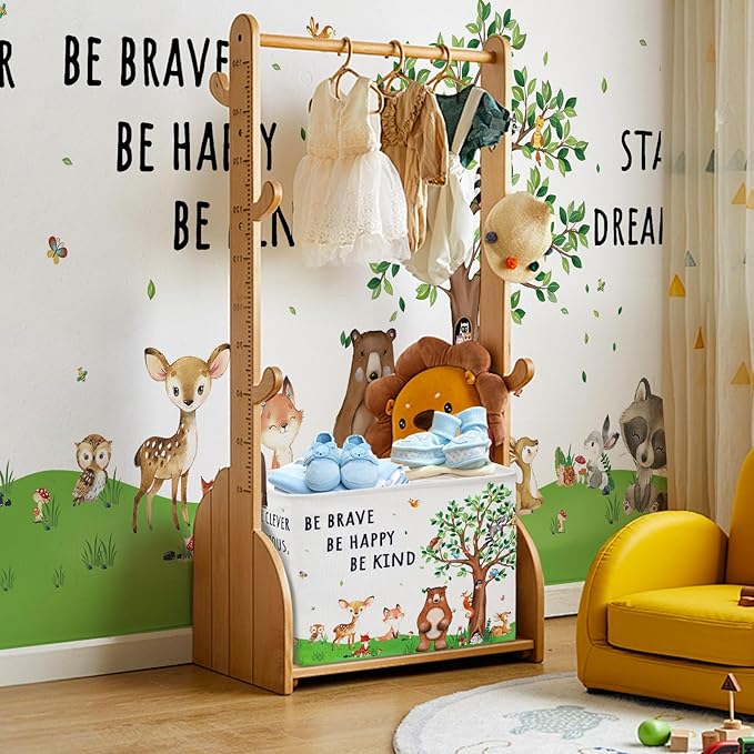 Woodland Nursery Decor Baby Shower Basket , Bear Baby Laundry Basket , Jungle Animal Baby Hamper Fox Rabbit Storage Bin Toy Bin Cute Collapsible Clothes Book Organizer Box