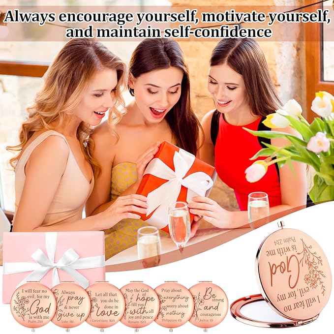 GlikCeil 12 Pcs Christian Gifts Mirror for Women Bulk Easter Bible Verse Makeup Compact Pocket Mirror Inspirational Christian Party Religious Gift for Coworker Teacher Employee Travel Church Scripture