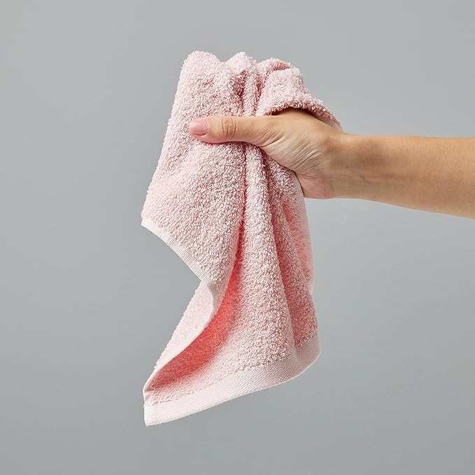 Amazon Basics face Towels for Bathroom, 100% Cotton Extra Absorbent washcloth, Fast Drying - Salon Towel - 144 Pack Petal Pink (12 x 12 inches)