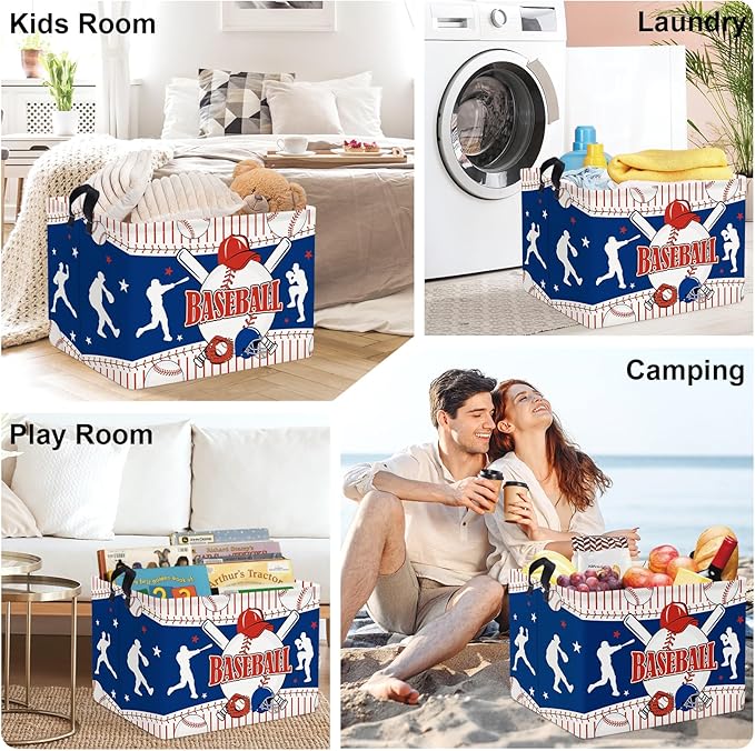 Sports Balls Laundry Hamper Collapsible Clothes Storage Basket Large Laundry Basket for Parent Bathroom/Bedroom, Baseball, 36L