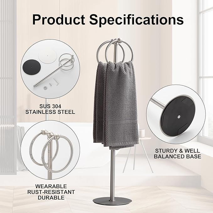 Adjustable Brush Nickel Towel Rack,Freestanding Bathroom Towel Holder