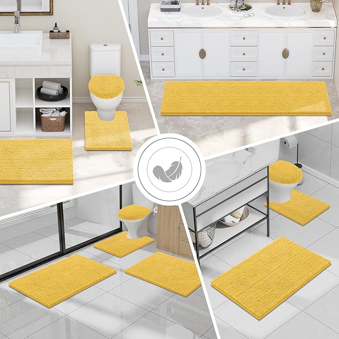 Smiry Luxury Chenille Bathroom Rugs 48x32, Extra Soft and Absorbent Shaggy Bath Mat, Machine Washable, Non-Slip Plush Carpet Runner for Tub, Shower, and Floor, Home Decor Accessories, Yellow