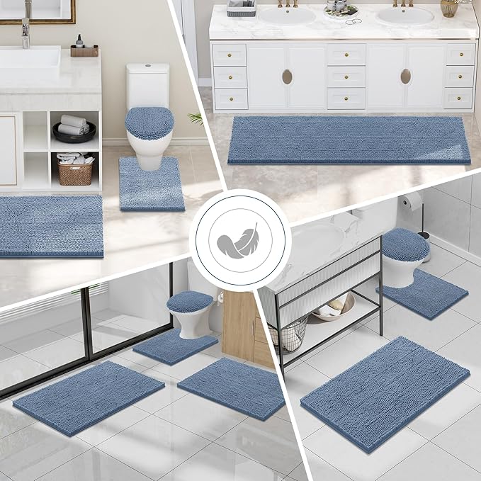 Smiry Luxury Chenille Bathroom Rugs 36x24, Extra Soft and Absorbent Shaggy Bath Mat, Machine Washable, Non-Slip Plush Carpet Runner for Tub, Shower, and Floor, Home Decor Accessories, Grayish Blue