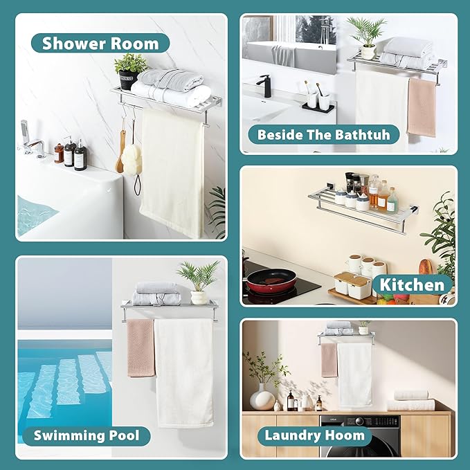 Alise Towel Racks for Bathroom Wall Mounted,24 Inch Bathroom Towel Rack with Tower Bar,Double Towel Racks for Bathroom,SUS304 Stainless Steel Bathroom Towel Holder Polished Chrome