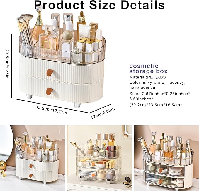 DASITON Makeup Organizer with Drawer,6 Slots Stackable Makeup Brush Holder,Skincare and Cosmetic Organizer for Bathroom Vanity Countertop Makeup Storage for Cosmetics,Brushes,Lipstick and Jewelry
