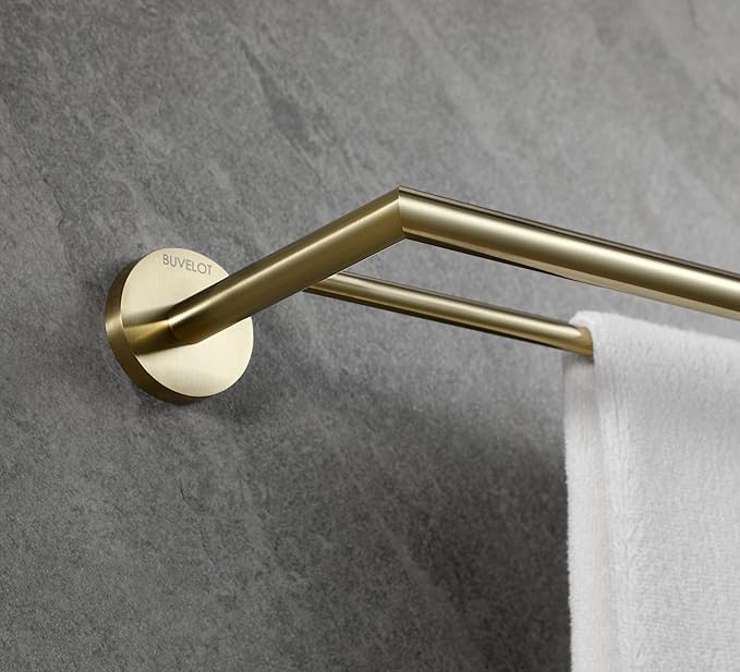 Double Towel Bar, Towel Racks for Bathroom, Double Rails Towel Holder 26 Inch, Brass Towel Shelf Wall Mounted, Double Towel Bar Brushed Gold, 077080-BG Leo Series