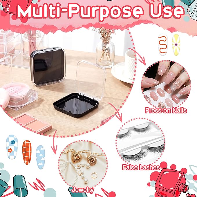 AceOrbit 48 Pcs Press on Nail Boxes with 180 Pcs Adhesive Double Sided Tape Acrylic Press on Nail Packaging Cases Black Transparent Storage Case Organizer for Display Art Salon Supplies
