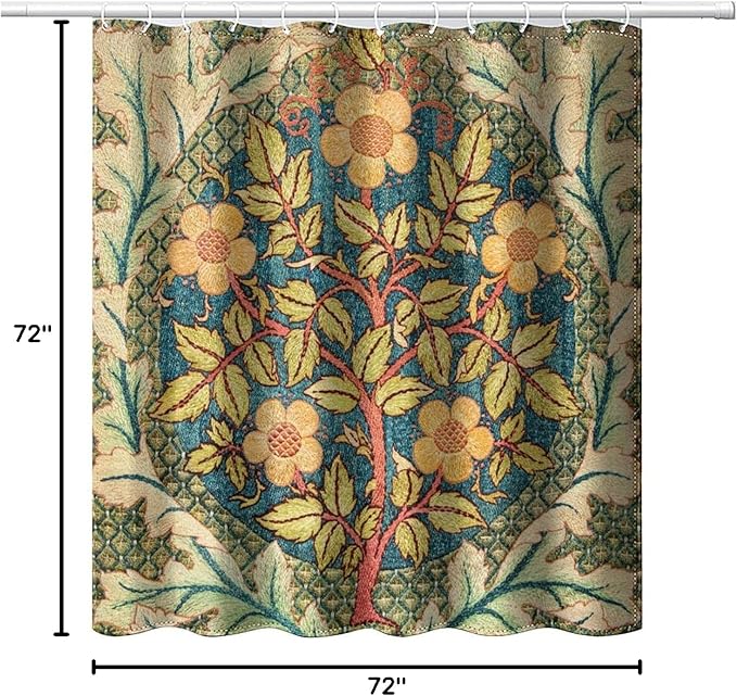 William Morris Botanical Art Shower Curtain,Vintage Famous Floral Shower Curtain Set 72""×72"" Inch, Style-5