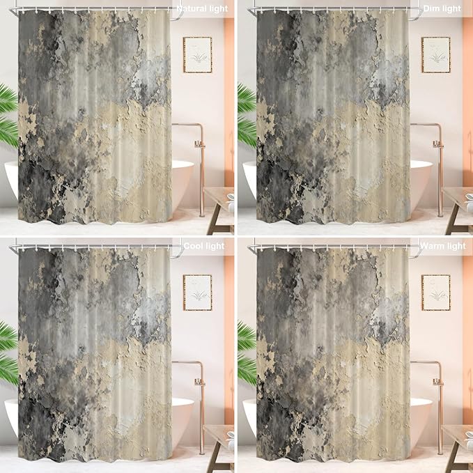 Shrahala Taupe Squares Texture Decorative Shower Curtain, Grey and Beige Art Painting Bathroom Décor Polyester Fiber Waterproof with Plastic Rings for Shower Stall Bathtubs 72 x 72 in