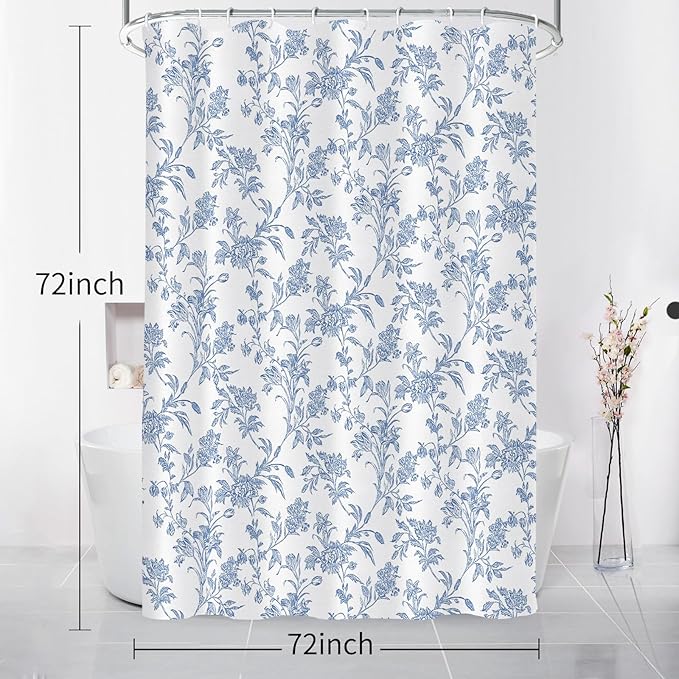 Seorsok Blue Shower Curtain,Sage Cotton Floral Cottagecore,Elegant Floral Fabric Shower Curtain Machine Washable Waterproof Bathroom Decor 72'Wx72'L inches