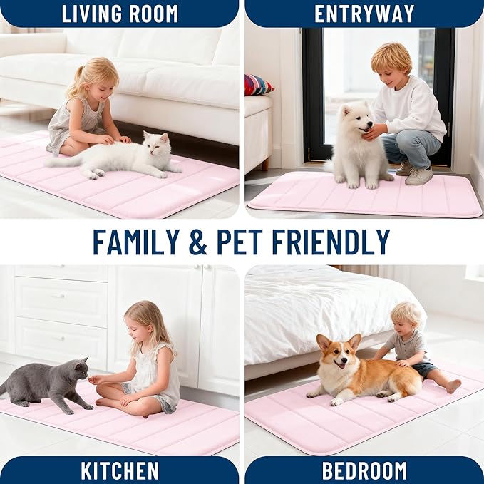 OLANLY Memory Foam Long Bathroom Rugs Runner 47x17, Super Soft Absorbent Bath Mat, Quick Dry, Machine Washable Shower Floor Rugs, Bathmat Carpet, Bathroom Home Decor Accessories, Pink