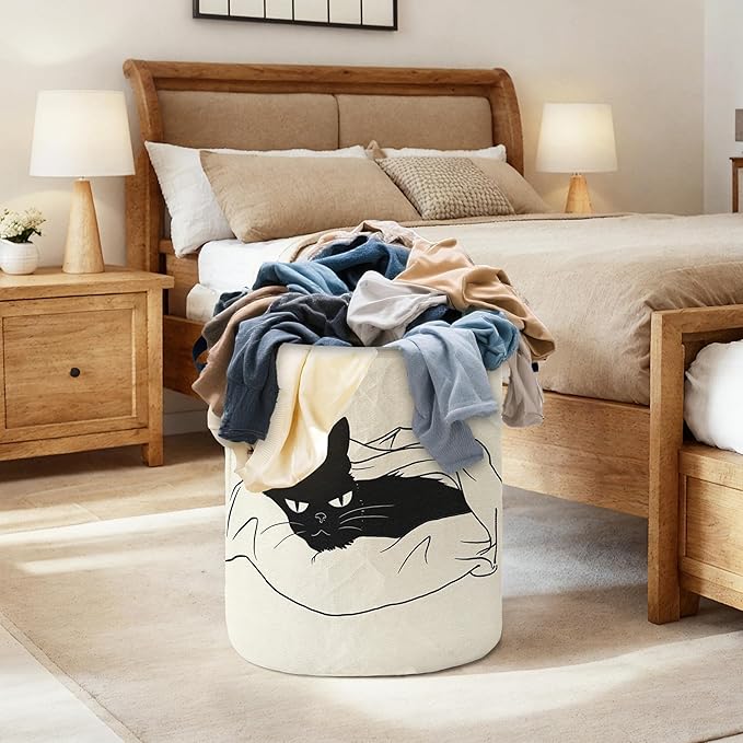 Laundry Hamper for Bedroom,Dirty Clothes Basket,Laundry Basket with Handles,Kids Girls Room Canvas Hamper Bag,Blankets,Towel,Toy Storage Organizer
