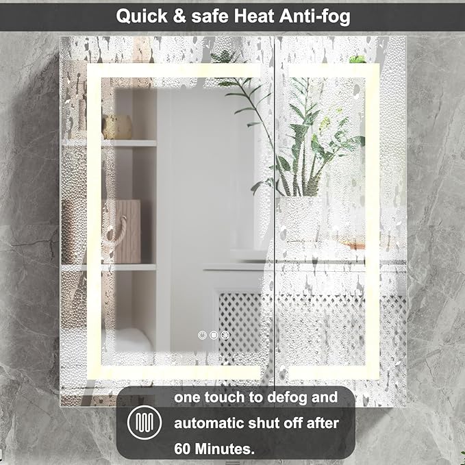 20x32 Bathroom Mirror LED Medicine Cabinet with Lighted 3 Colors, Recessed Surface Wall Mounted LED Medicine Cabinet, Anti-Fog Tempered LED Mirror with Storage, Stepless Dimming, 2 Outlets