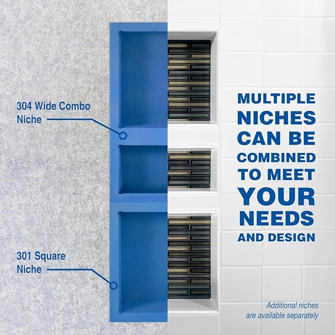 Noble 304 Preformed 12" x 12" + 6" x 12" ID Shower Niche, Tub, Caddy, Modern Bathroom Storage Solution, Built-in Shelf, Water-Resistant, Easy Install Ideal for Toiletries Shampoo Shower Accessories
