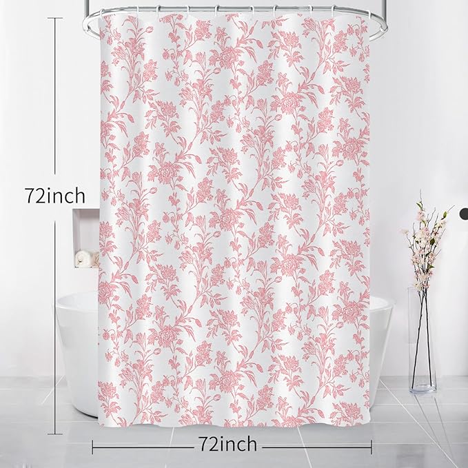 Seorsok Pink Shower Curtain,Sage Cotton Floral Cottagecore,Elegant Floral Fabric Shower Curtain Machine Washable Waterproof Bathroom Decor 72'Wx72'L inches