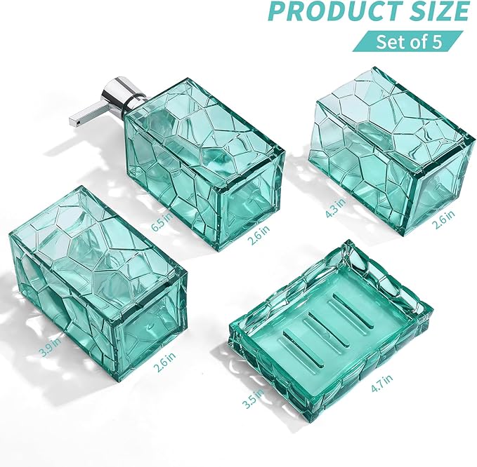 GAHEFY Teal Blue Beach Bathroom Accessories Set with Toothbrush Holder, Soap Dispenser, Tumbler, Soap Dish, Turquoise Bathroom Decor,Acrylic (Teal-4pcs)