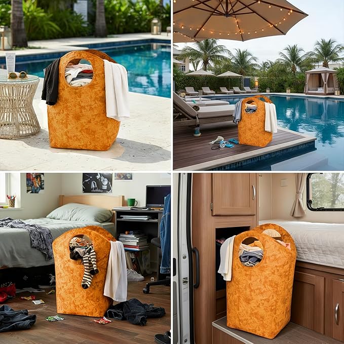 18"x17"x9.5" Capacity Foldable Laundry Basket, Portable Collapsible Laundry Hamper with Soft Handle, Waterproof Wear-Resistant Storage Bag for Dirty Clothes, Grocery, Camping, Bathroom, Bedroom, Car