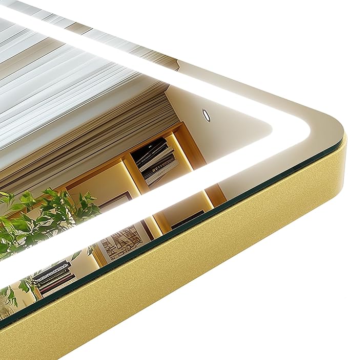 Hasipu Vanity Mirror with Lights 24" x18” -Makeup Mirror with Lights and 5X Magnification, Phone Holder, USB Charging & Smart Touch 3-Color Lighting (Gold)