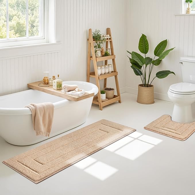 GRANNY SAYS Khaki Bathroom Rugs Non Slip, 59" x 20, Small Bathroom Rugs Washable,Bath Mats for Floor, Microfiber Bath Mat for Tub, Absorbent Shower Rug