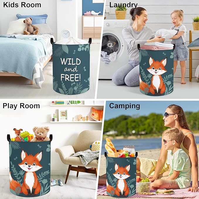Clastyle Cute Woodland Animal Laundry Basket Kids Clothes Book Storage Basket Gift Toy Box for Bedroom Decor,Fox,36x45 cm