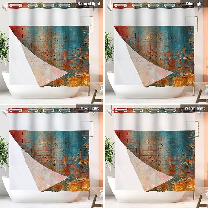 Shrahala Abstract Grunge Color No Hooks Shower Curtain with Snap in Liner Set, Solid Colored Pink Bathroom Décor Polyester Fiber Waterproof for Stall Bathtubs 71 X 74 in