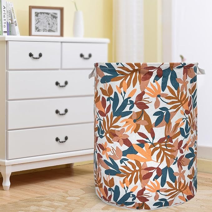 Merdes 19.7?€??€? Waterproof Foldable Laundry Hamper, Dirty Clothes Laundry Basket, Linen Bin Storage Organizer for Toy Collection (Plant Yellow)