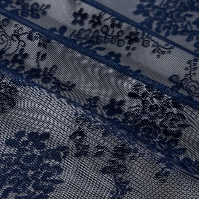 YJ YANJUN Navy Blue Shower Curtain with Attached Valance Vintage Floral Lace Shower Curtain for Bathroom Boho Feminine Scallop Edge Bathroom Curtains 1 Panel, 72 x 72 Inch Navy