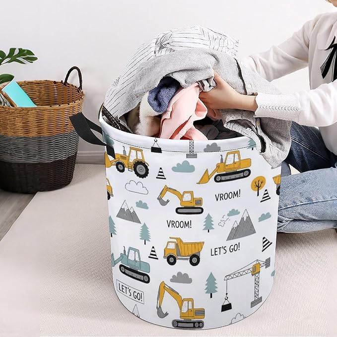 Cute Truck Tractor Kids Laundry Basket Construction Party Decorations Boys Hamper Dirty Clothes Toy Storage Bin