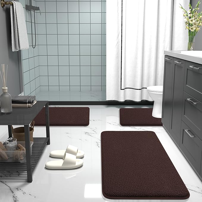 OLANLY Thick Memory Foam Bath Mat Rug 32x20, Extra Soft Absorbent Bathroom Rug, Quick Dry Bath Mats, Non-Slip, Machine Washable Carpet for Bathroom, Tub and Shower, Home Decor Accessories, Brown