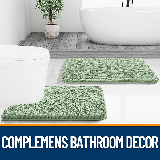 OLANLY Bathroom Rugs 32x20, Extra Soft Absorbent Chenille Bath Rugs, Rubber Backing Quick Dry, Machine Washable Bath Mats for Bathroom Floor, Tub and Shower, Home Decor Accessories, Sage Green