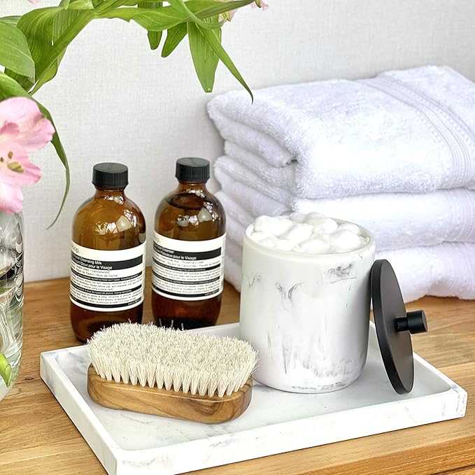Marble & Matte Black Bathroom Accessories Set - Toothbrush Holder, Soap Dispenser, Modern Black Bathroom Decor