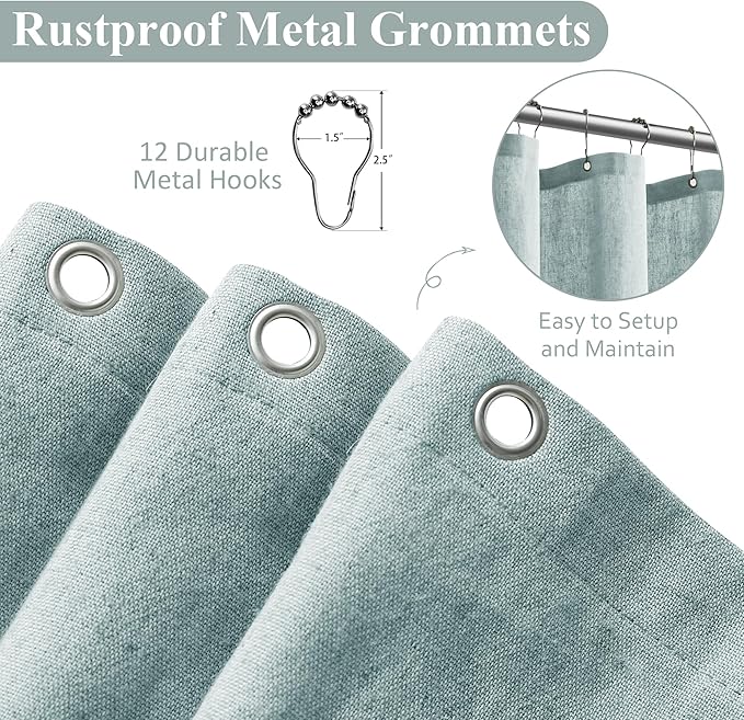 Naturoom Blue Linen Shower Curtain, Cloth Textured Fabric Shower Curtain Set with Hooks, Simple Elegant Modern Farmhouse Country Ultra Thick Bath Curtains for Bathroom,Water Repellent,72x80