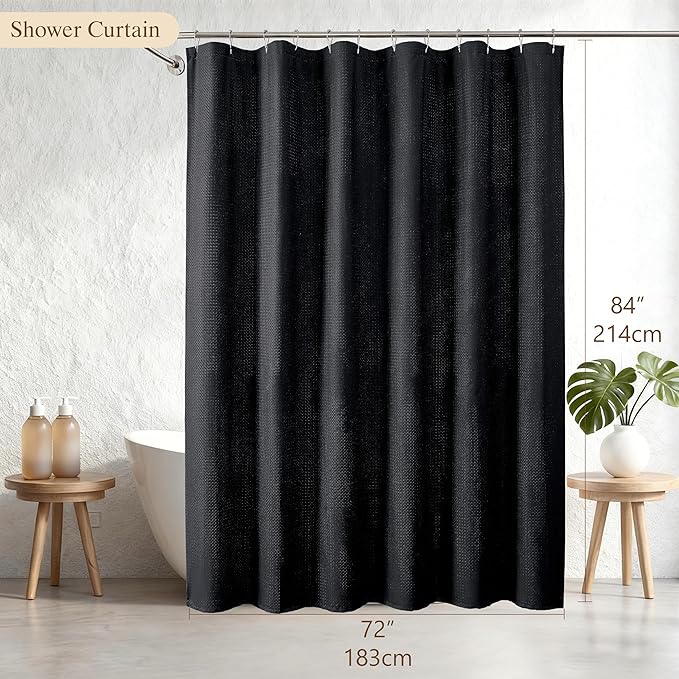 Aiyufeng Long Shower Curtains for Bathroom,Dot Like Embossed Textured Water Repellent Fabric Shower Curtain,Hotel Luxury Quality & Soft Cloth,Machine Washable,72Wx84L,Black