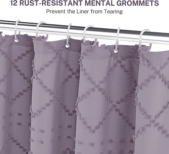 Boho Shower Curtain Purple Woven Fabric Cute Shower Curtain, 72 x 72 Tufted Chevron Textured Striped Modern Farmhouse Minimalist Cloth Shower Curtains for Bathroom