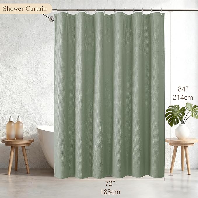 Aiyufeng Long Shower Curtains for Bathroom,Dot Like Embossed Textured Water Repellent Fabric Shower Curtain,Hotel Luxury Quality & Soft Cloth,Machine Washable,72Wx84L,Sage Green