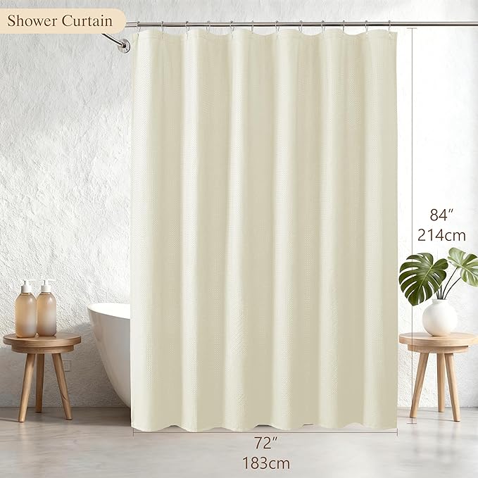 Aiyufeng Long Shower Curtains for Bathroom,Dot Like Embossed Textured Water Repellent Fabric Shower Curtain,Hotel Luxury Quality & Soft Cloth,Machine Washable,72Wx84L,Cream