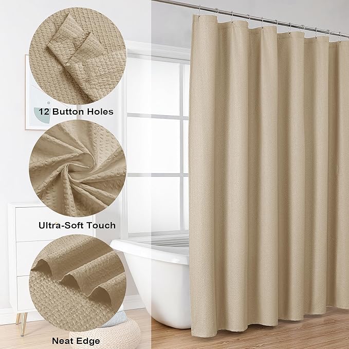 OVZME Taupe Extra Long Shower Curtain 72 x 84 Inch, 3D Embossed Textured Fabric Shower Curtain for Bathroom, Hotel Spa Bathroom Curtains, Water Repellent Machine Washable