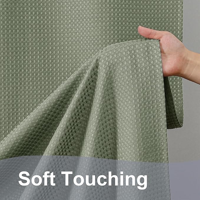 OWENIE Sage Green Shower Curtain, Waffle Weave Heavy Fabric Shower Curtain for Bathroom, Waterproof Thick Textured 420G/M Elegant Luxury Hotel Spa Bath Curtains, Machine Washable, 72W x 72L