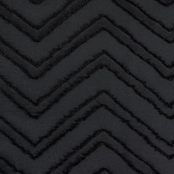 OVZME Small Stall Boho Shower Curtain for Bathroom, Black Half Size Textured Tufted Chevron Striped Cloth, Modern Minimalist Protect Privacy Bathroom Shower Curtain, 36Wx72L Inches