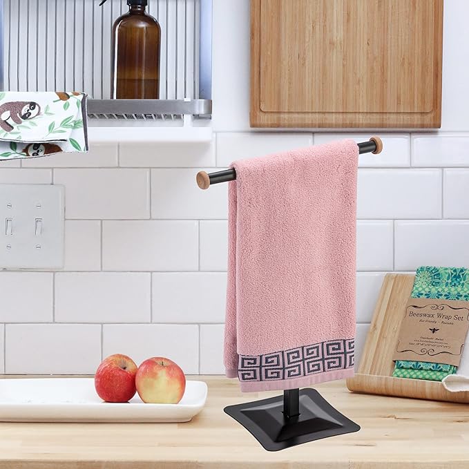 ZCDCP Hand Towel Holder Stand, T-Shape Stainless Steel Towel Rack for Bathroom Countertop with SUS304 Stainless, Black Freestanding Hand Towel Holder