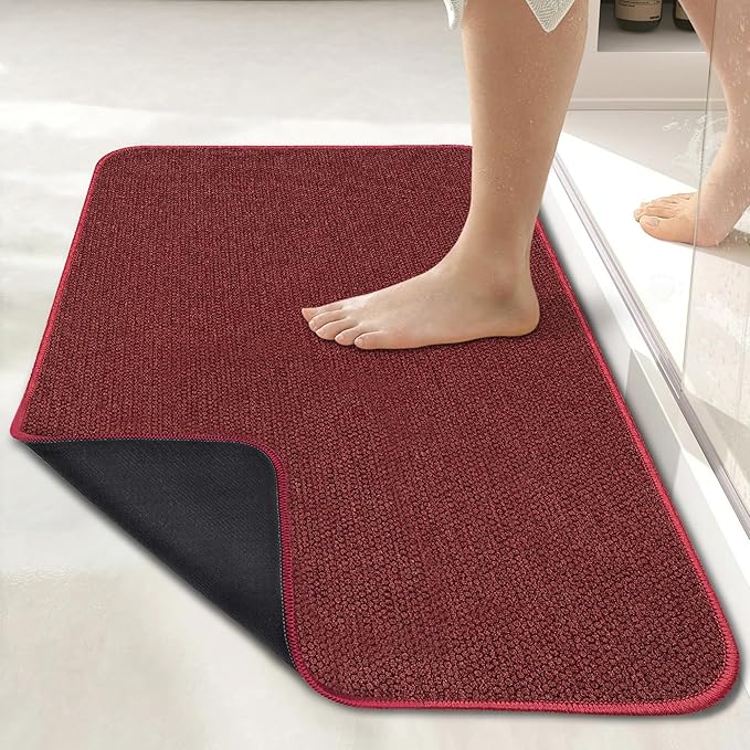 Bath Mat,Ultra Thin Bathroom Runner Rugs,Large Bath Mats for Bathroom,Quick Dry,Non-Slip,Machine Washable,Low Pile,Bath Rug,Shower Outside,Sink,Home Decor Accessories.Red,3'x6'(36x72inch)
