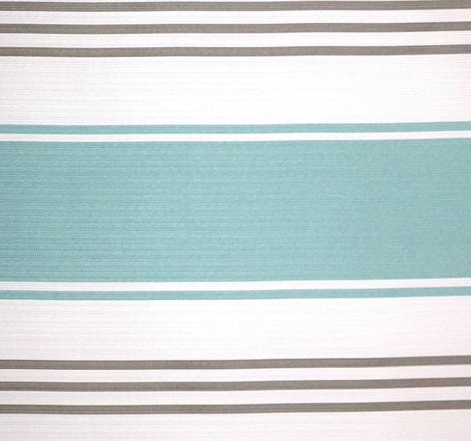 Serafina Home Nautical Striped Fabric Shower Curtain, Coastal Wide Stripe Design, Aqua Grey White, 70" x 72", with Hooks