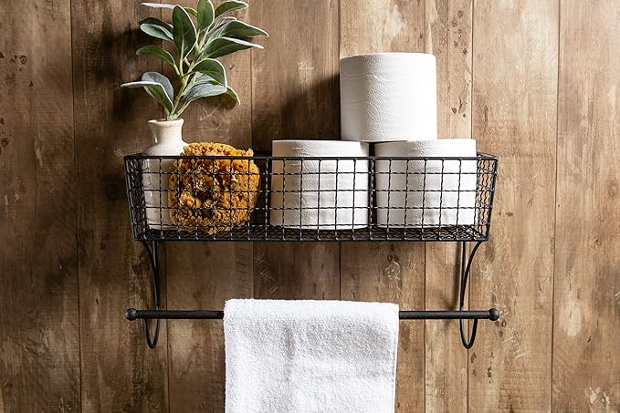 DII Rustic Farmhouse Bathroom Décor, Metal Storage, Large Towel Bar, Black